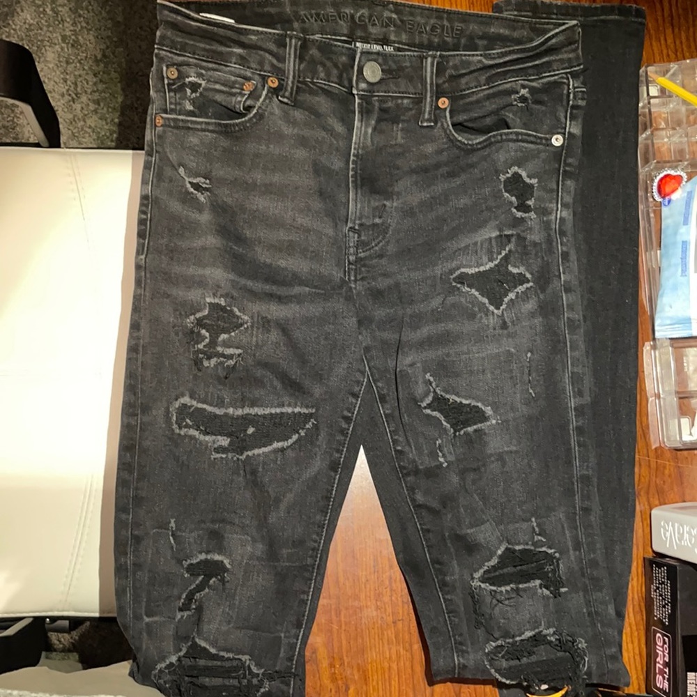 Black skinny ripped jeans American Eagle x Bad Bunny